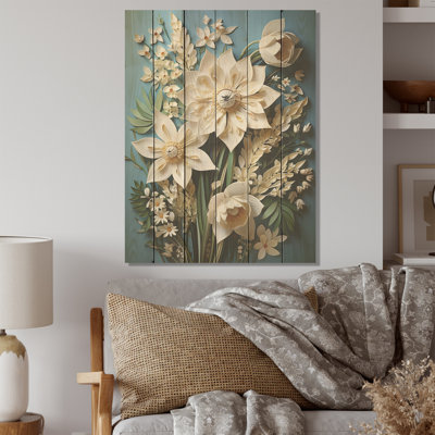 «Snowdrops Minimalisme Dream - Snowdrops», art sur bois de pin naturel