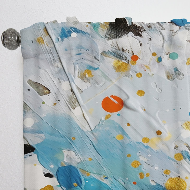 Sebastian Teal White and Gold Abstract Combat - Shapes Curtain - Velvet Room Darkening - 1 Panel, 52" W x 90" L