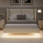 Structure de lit flottante en velours de style moderne avec lumières DEL et lit tapissier à oreilles-1710353284-1710353291