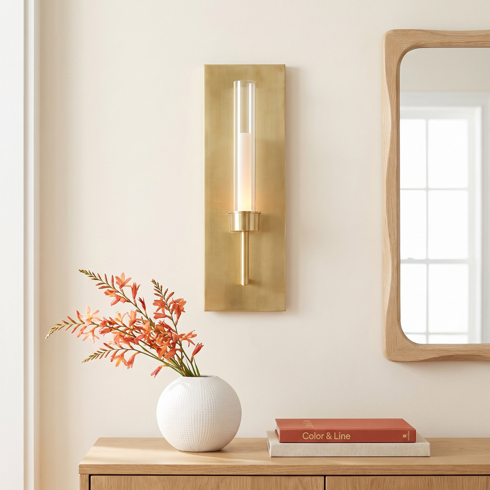 Linger Single Light Armed Sconce, Natural Brass