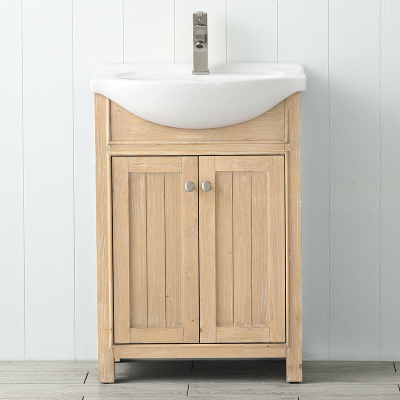 Ardythe 24'' Single Bathroom Vanity with Porcelain Top, Oak