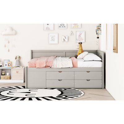 Full Size Gray Daybed With Storage Drawers And Functional Shelves, Elegant Style For Bedroom, Long - Term Use Pull Out Shelf Space Home Organization, Construction, Saving Bedroom Solution