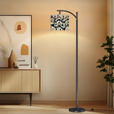 Arc Floor Lamp with Adjustable Lampshade Musical notes line symbols music key note Standing Lamp 3 Color Temperatures Dimmable Tall Pole Lamp with Foot Switch for Bedroom