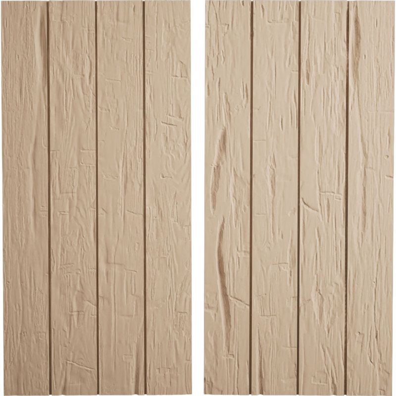 Volets rustiques à quatre planches en faux bois, H 74 po x l 22 po x P 1 po, Texture taillée à la main / brun clair apprêté
