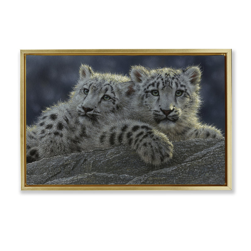 Cadre flottant Snow Leopard, H 21 po x l 31 po, Cadre flottant métallique doré