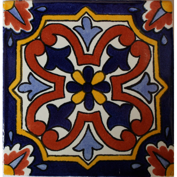2.75" x 2.75" 16pcs TalaMex Picota Mexican Clay Tile Handmade Talavera Backsplash Mosaic