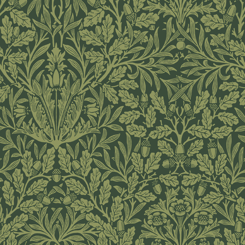William Morris Acorn Sage Wallpaper, Dark Green