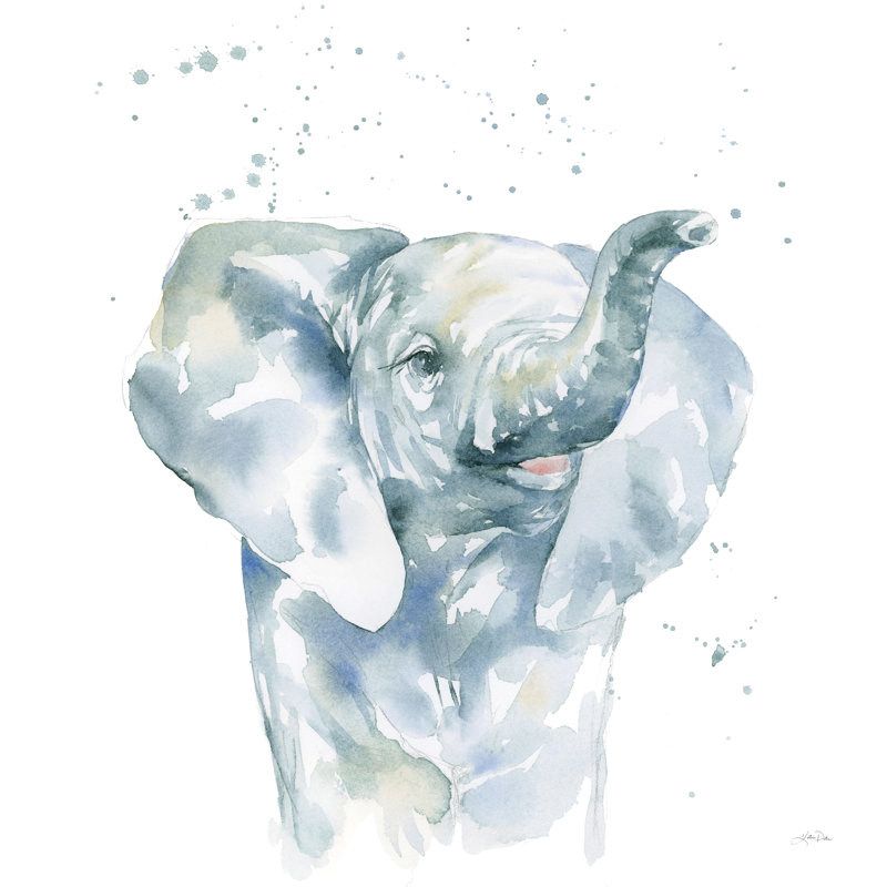 Baby Elephant by Katrina Pete - Print, 12" H x 12" W, No, Silver Single Picture Framed