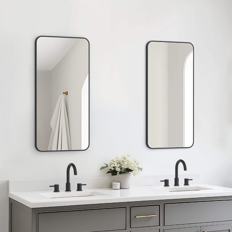 Miroir mural incassable 18 po x 36 po, 36 po x 18 po, Noir mat