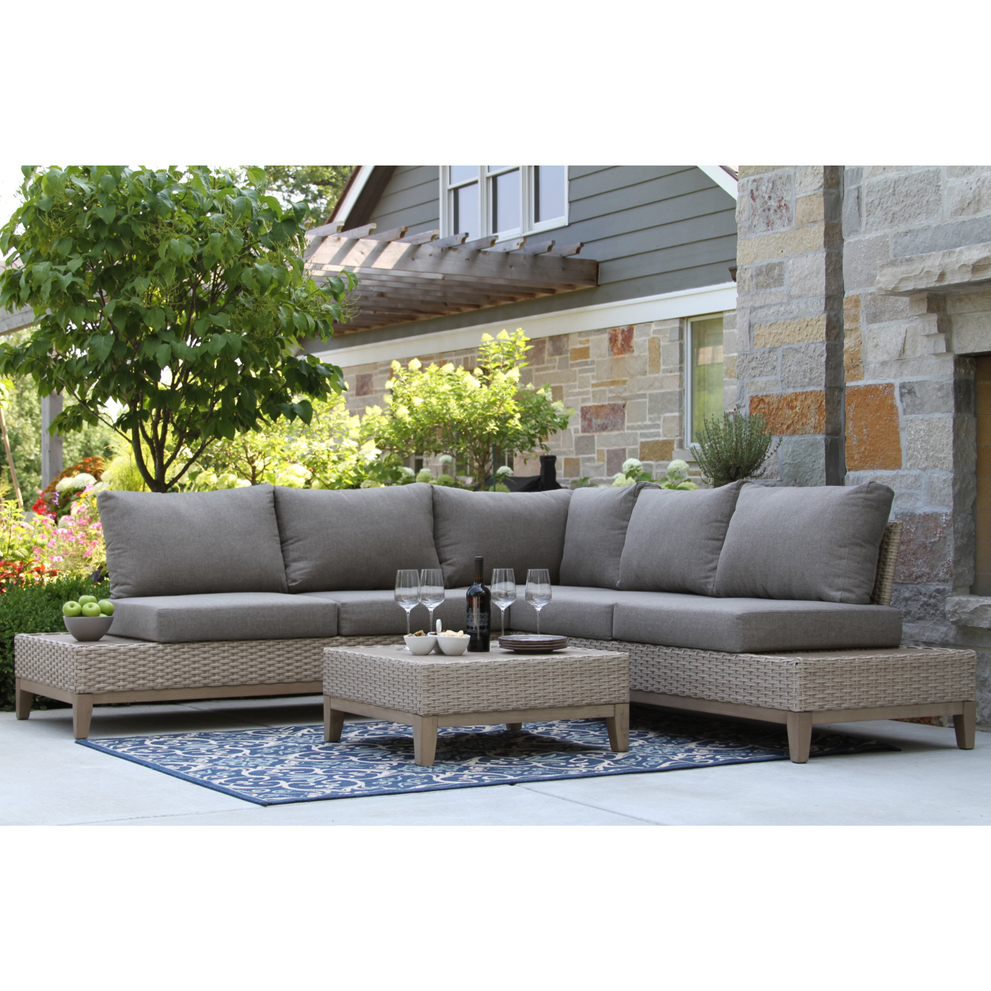 Fleur 4 Piece Rattan Sectional Seating Group - Thumbnail 3