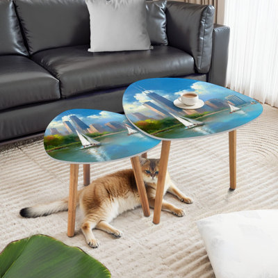 Triangle Nesting Coffee Table Set of 2 Sailing Boston End Table Modern Minimalist Side Table Set for Living Room Bedroom