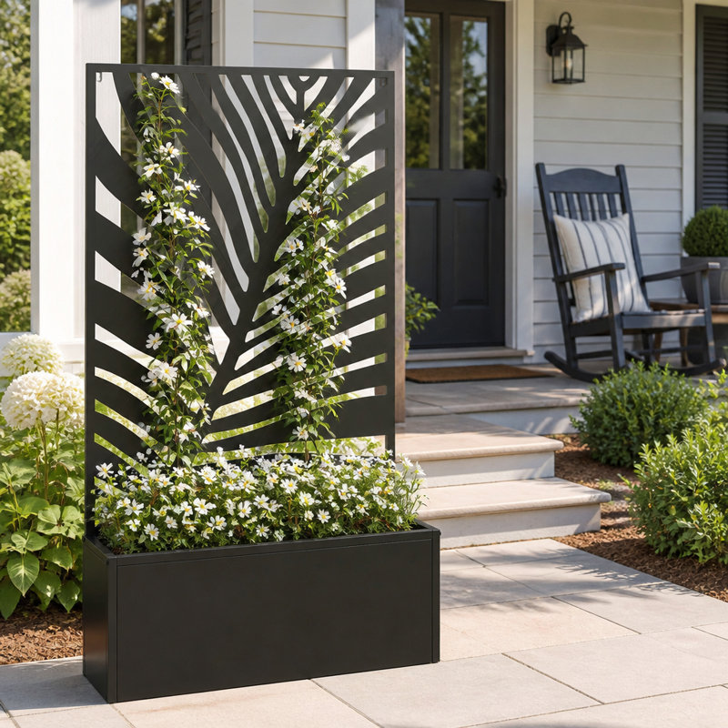 Jardinière en métal avec treillis et panneau d'intimité pour plantes grimpantes