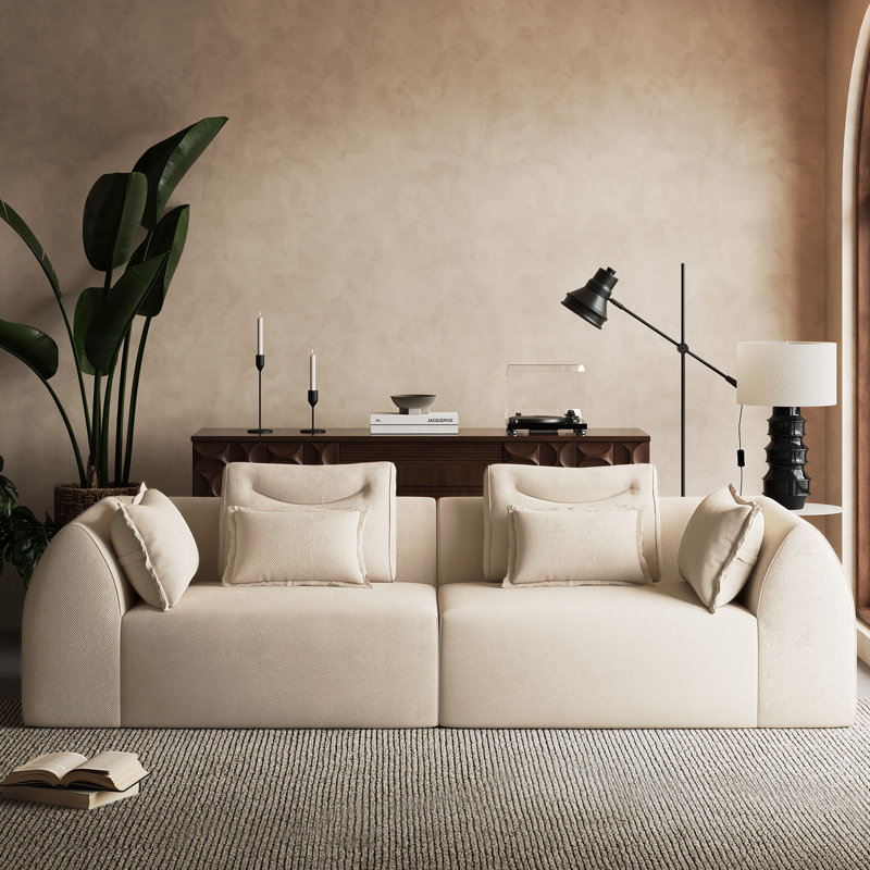 Boneless 100" Wide Modular Boneless Sofa Couch Deep Seat Loveseat Couch, Beige