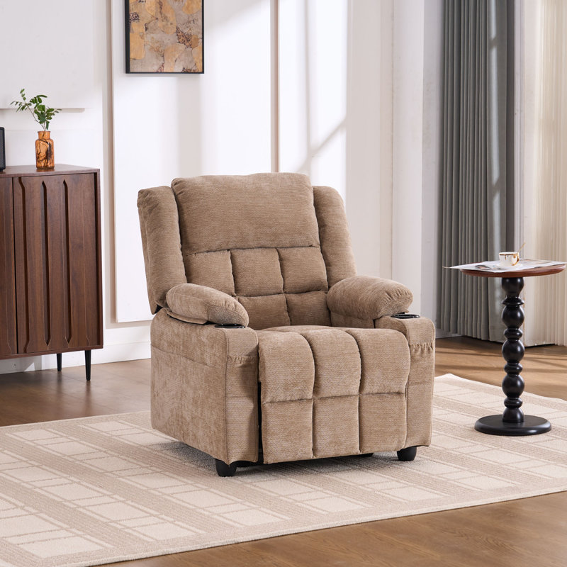 Fauteuil inclinable électrique avec deux porte-gobelets, poche de rangement latérale, revêtement en chenille douce, fauteuil de cinéma électrique réglable pour salon et chambre, brun