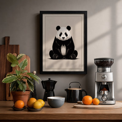 Seated Giant Panda Minimalist - Framed Print