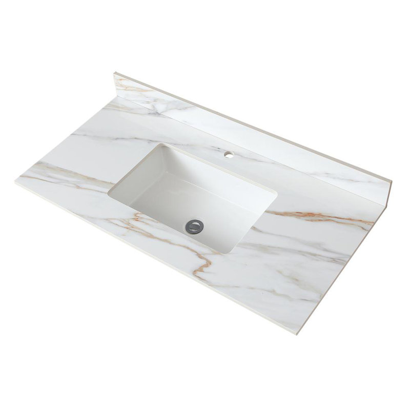 Lavabo de meuble-lavabo simple 43 po en céramique avec dosseret 4 po, Trou unique
