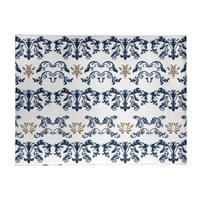 Tapis damassé blanc / bleu marine