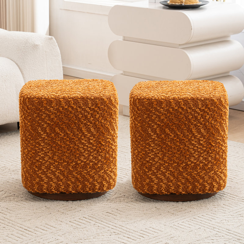 15" Wide Upholstered Swivel Pouf Ottoman, Orange