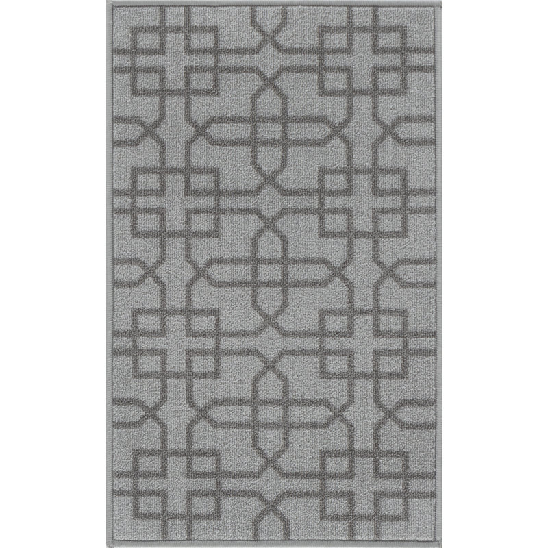 Faiqah Non-Slip Geometric Indoor Doormat, Rectangle 160 x 220cm, Silver