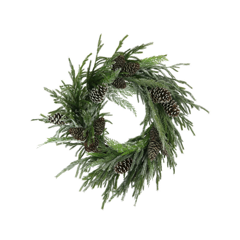 30" Snowy Evergreen Holiday Wreath with Pinecones
