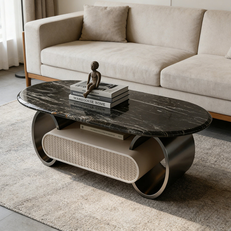 Table basse Modern, Plateau noir / base gris foncé, H 16,53 po x L 51,18 po x l 27,56 po