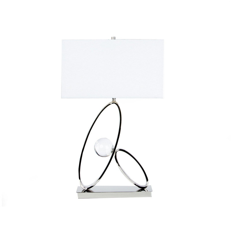 Modern White Linen Table Lamp with Chrome Finish