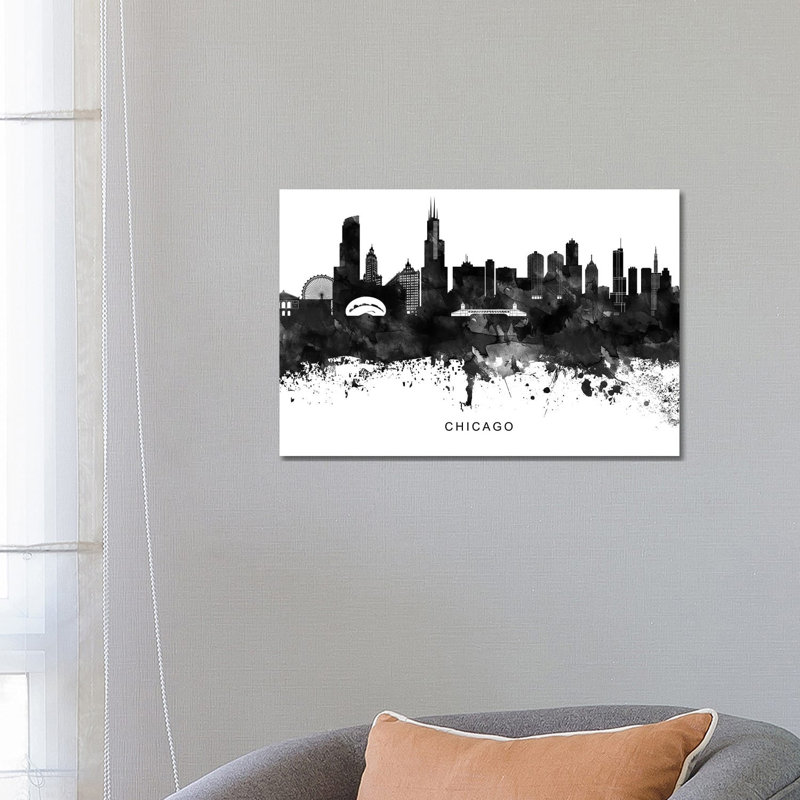 Chicago Skyline Black & White 1 Piece Wrapped Canvas Wall Art, 66.04 cm H x 45.72 cm W x 3.175 cm D