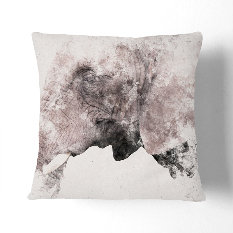 Portrait of an Elephant Cushion with Filling, Stone, 55cm H x 55cm W x 20cm D