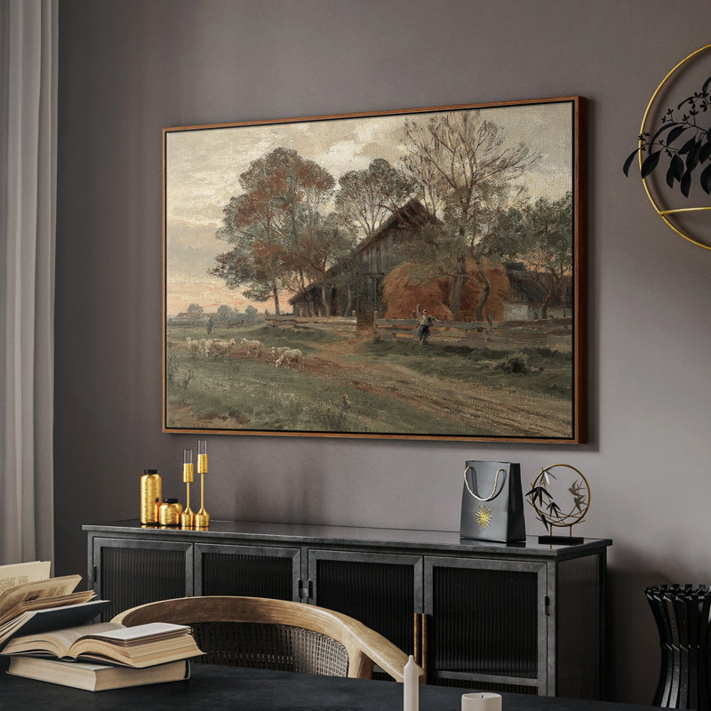 Paysage rétro - Toile tendue avec châssis DCXLIV, Noyer, H 25 po x l 37 po