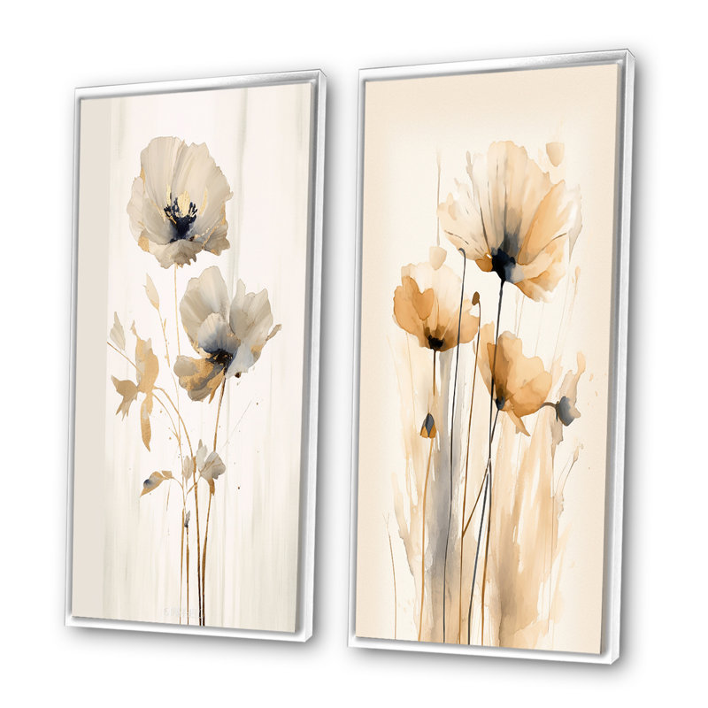2 Pieces on Canvas - Vibrant Poppies, White Framed, 32" H x 32" W