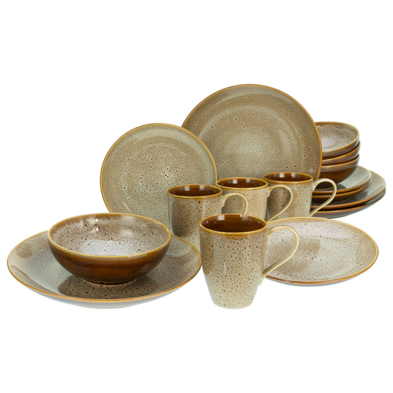 16-Piece Dinner Set Made Of Stoneware For 4 People, Cognac