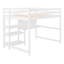 Lit mezzanine double en bois blanc avec tablettes et bureau. Fabrication en pin. Maximisez l'efficacité de l'espace. Polyvalent pour étudier et se détendre. Aucun sommier tapissier requis. L 79,5 po x l 57 po x H 65 po. Supports