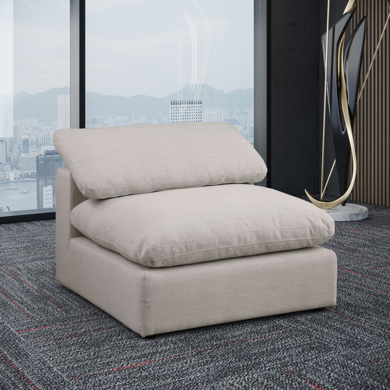 Chaise sans accoudoirs en tissu texturé Hrissonka, Tissu beige texturé en lin