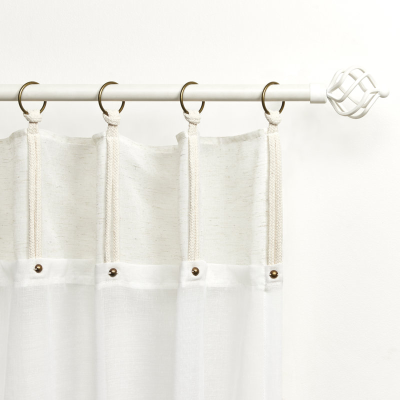 Natural Sheer Ring Top Curtain Panels with Rope Accents, 54"x108", Set of 2