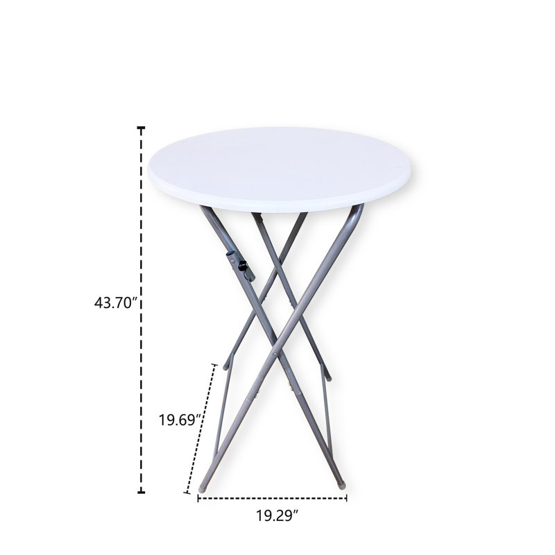 Intérieur / extérieur, table ronde à hauteur de bar pliante en plastique, fêtes, blanc brillant, pieds amovibles, verrouillage automatique, antidérapant, support de charge, table intérieure / extérieure blanche peu encombrante pour les pieds avec glissade