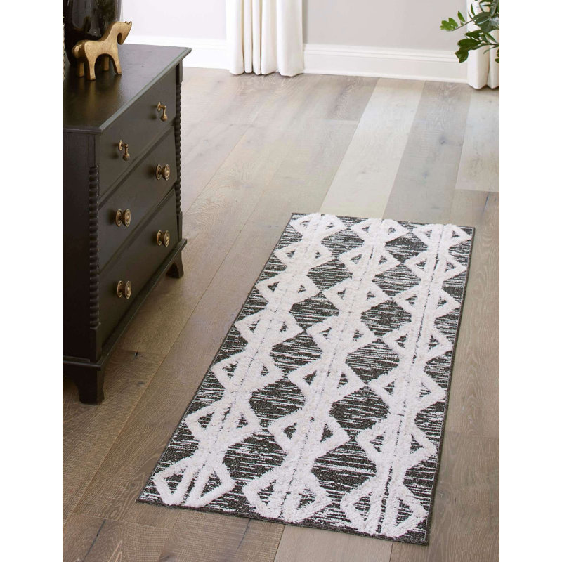 Tapis contemporain contemporain Eiryn de couleur noire, Rectangle 5 pi 3 po x 8 pi