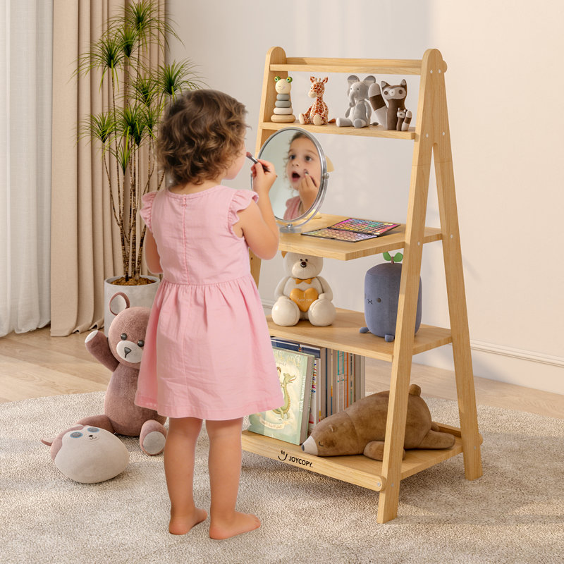 Bibliothèque pour enfants avec cadre en A en bois massif - étagère à livres et à jouets à 5 niveaux