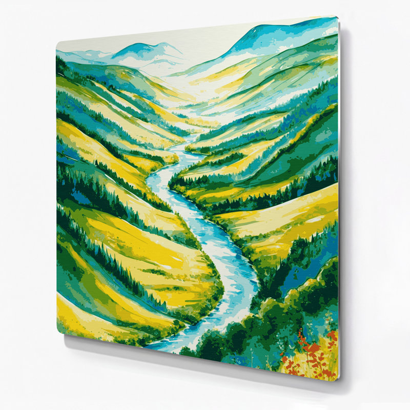 Aquarelle, paysage, 28, art mural en métal vert, 8" H x 8" W x 0.05" D