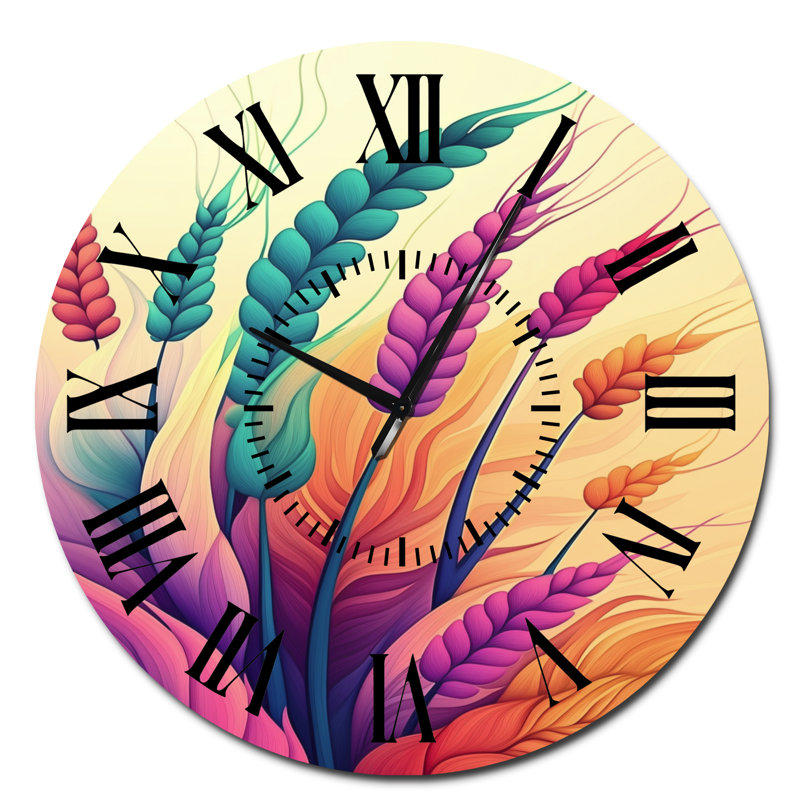 Horloge murale en métal de style ferme, motif blé à la lumière de la moisson, Surdimensionné