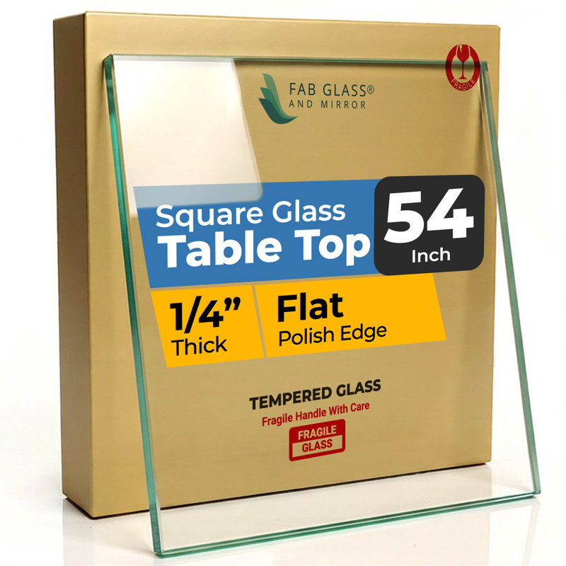 Plateau de table en verre trempé, surface carrée de 54 po, bord plat, surface transparente, 1/4 po d'épaisseur pour le bureau personnel ou les meubles d'extérieur par Fab Glass and Mirror