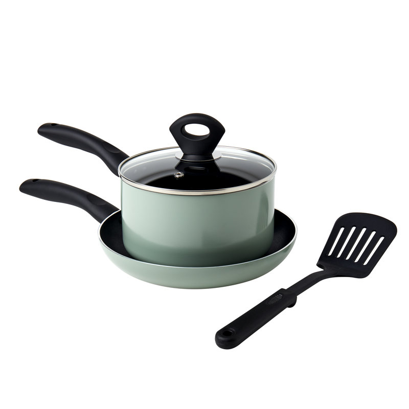 Sage Green Non-Stick Aluminum Cookware Set with Glass Lid
