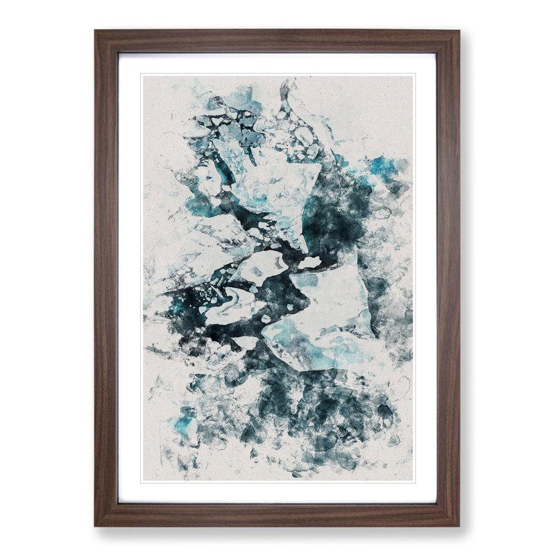 Broken Glacier in Iceland Watercolour - Picture Frame Graphic Art, 65cm H x 48cm W x 2cm D, Walnut