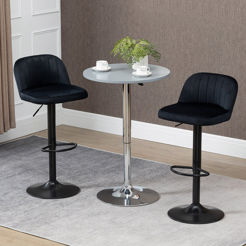 Homcom Adjustable Bar Stools Set Of 2, Velvet Counter Height Barstool, Upholstered Kitchen Stool With Swivel Seat, Steel Frame, Footrest For Kitchen Counter And Dining Room