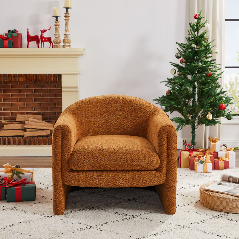 Sephine 31.2" Upholstered Nordic-style Accent Chair, Curry Boucle