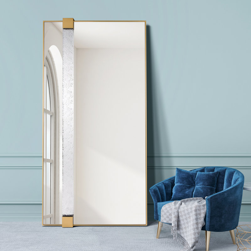 "Gleaming Horizon Wall Mirror" 40"x80" with Textured Acrylic Embellished, on Gold Iron Frame