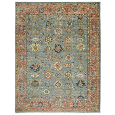 12x15'1'' Hand Knotted Wool Aqua Oushak Arts and Crafts Rug