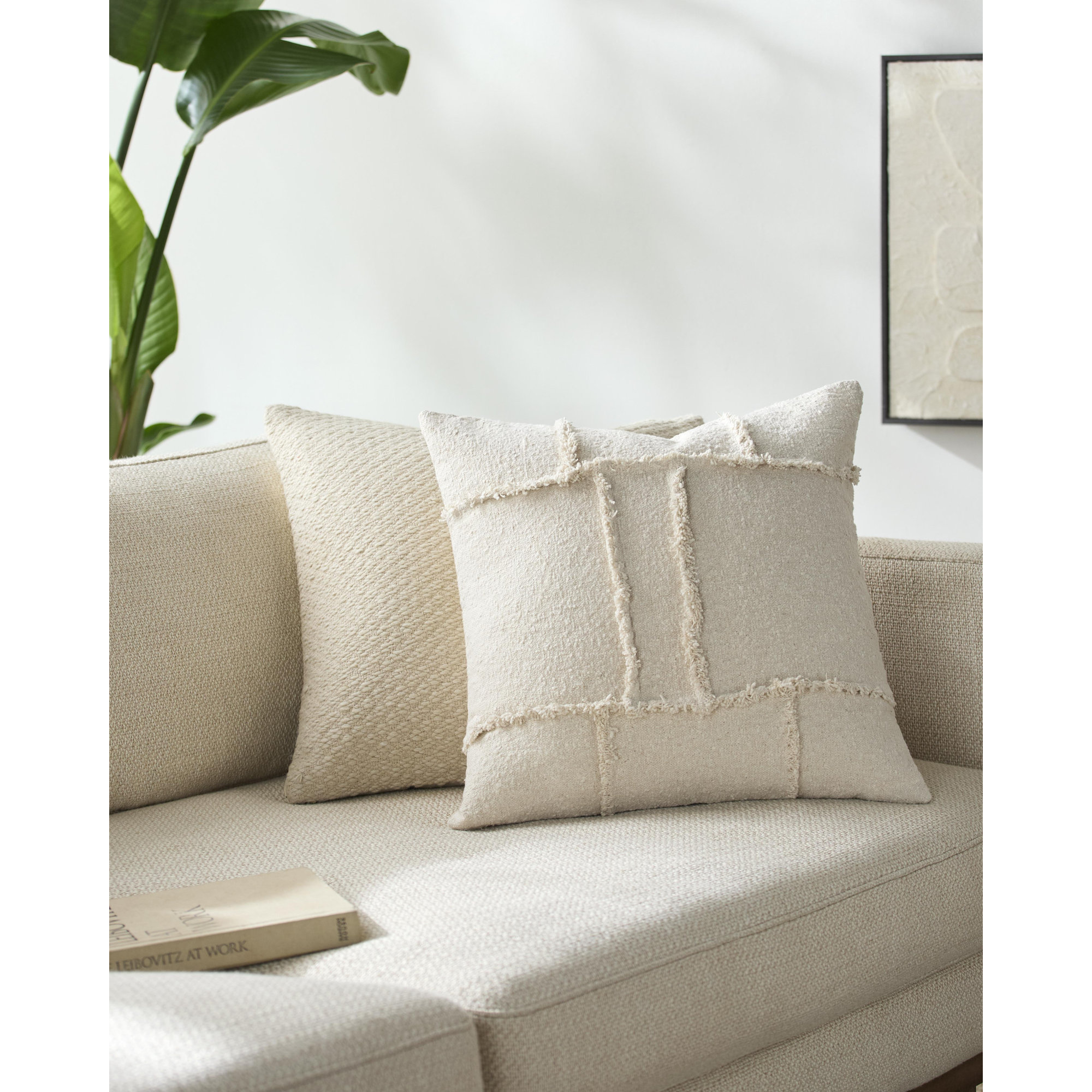 Yulara Accent Pillow Cover & Insert, Square 22", Ivory, Polyester