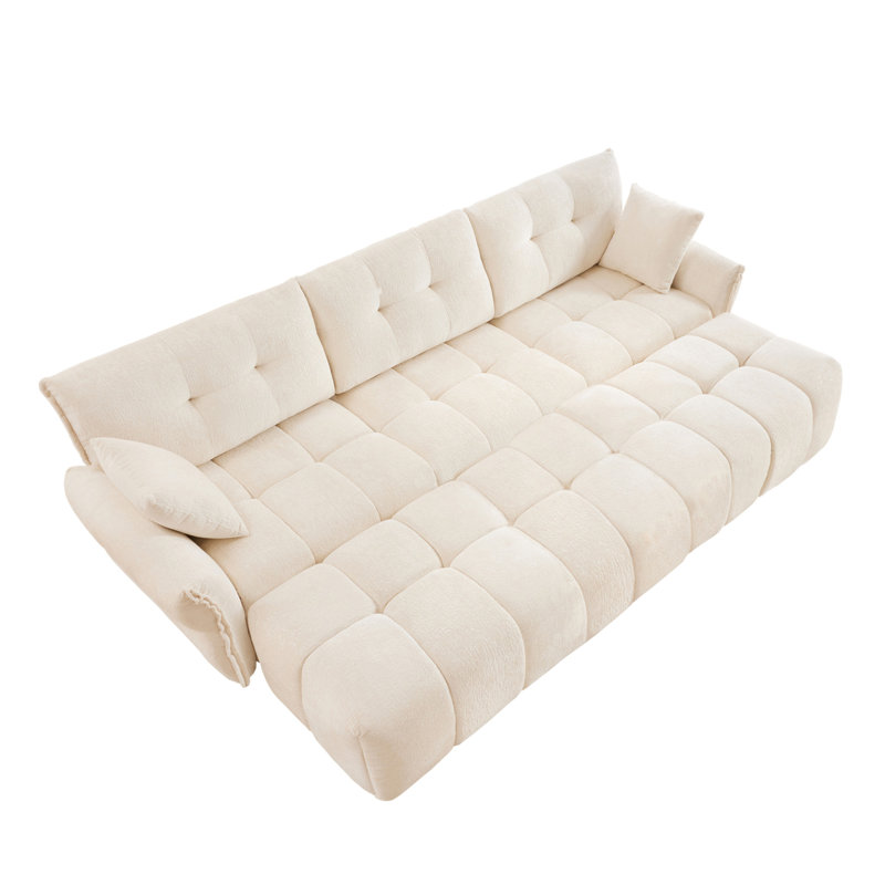 Ensemble de canapé 2 places avec 2 repose-pieds et coussins décoratifs en chenille moelleuse idéale pour un salon ou un dortoir en blanc