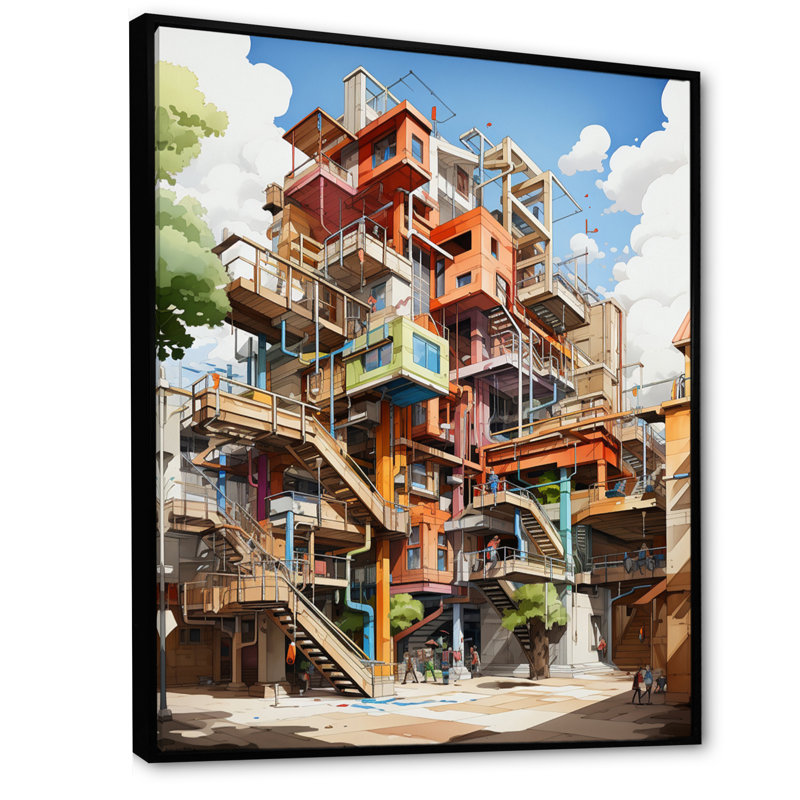 Architecture Building Infinite Knowledge I - Cityscapes Canvas Prints, H 40 po x l 30 po x P 1,5 po, Cadre flottant noir