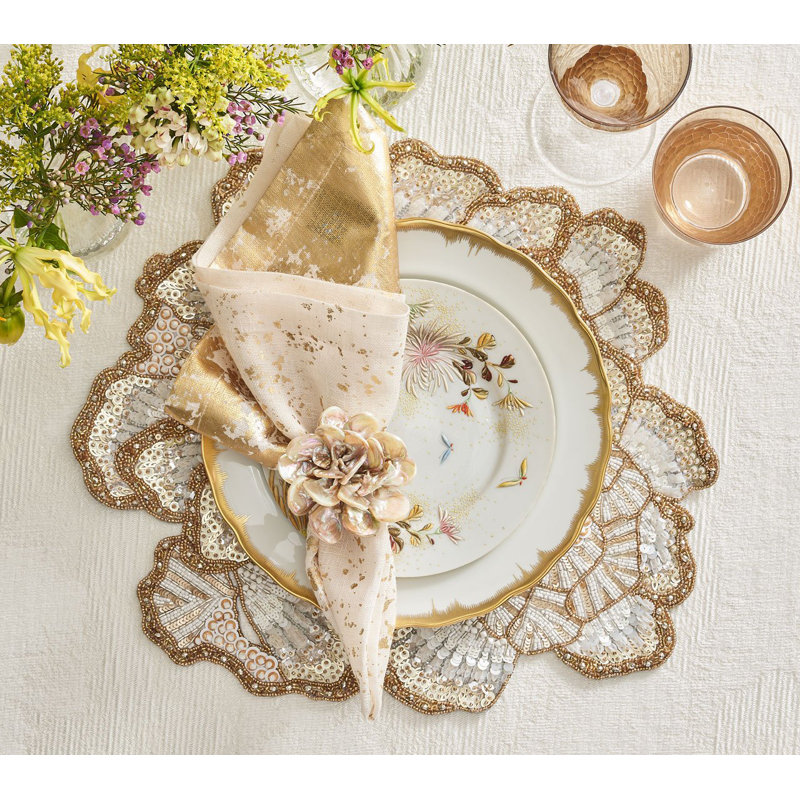 Metafoil Linen Napkin, White/Gold